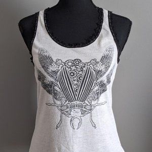 TAN/LIGHT BEIGE TANK TOP WITH INSECT GRAPHIC